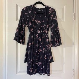Navy and Pink Floral Chiffon Dress